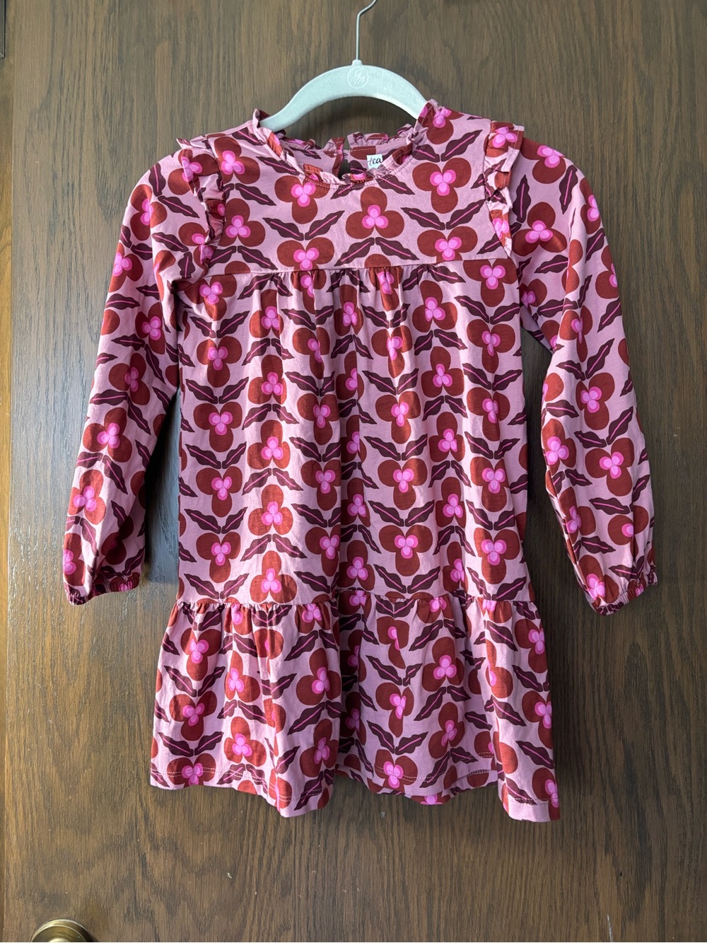 Tea Collection Poetic Ruffle Dress in a pink Nazar Floral Print